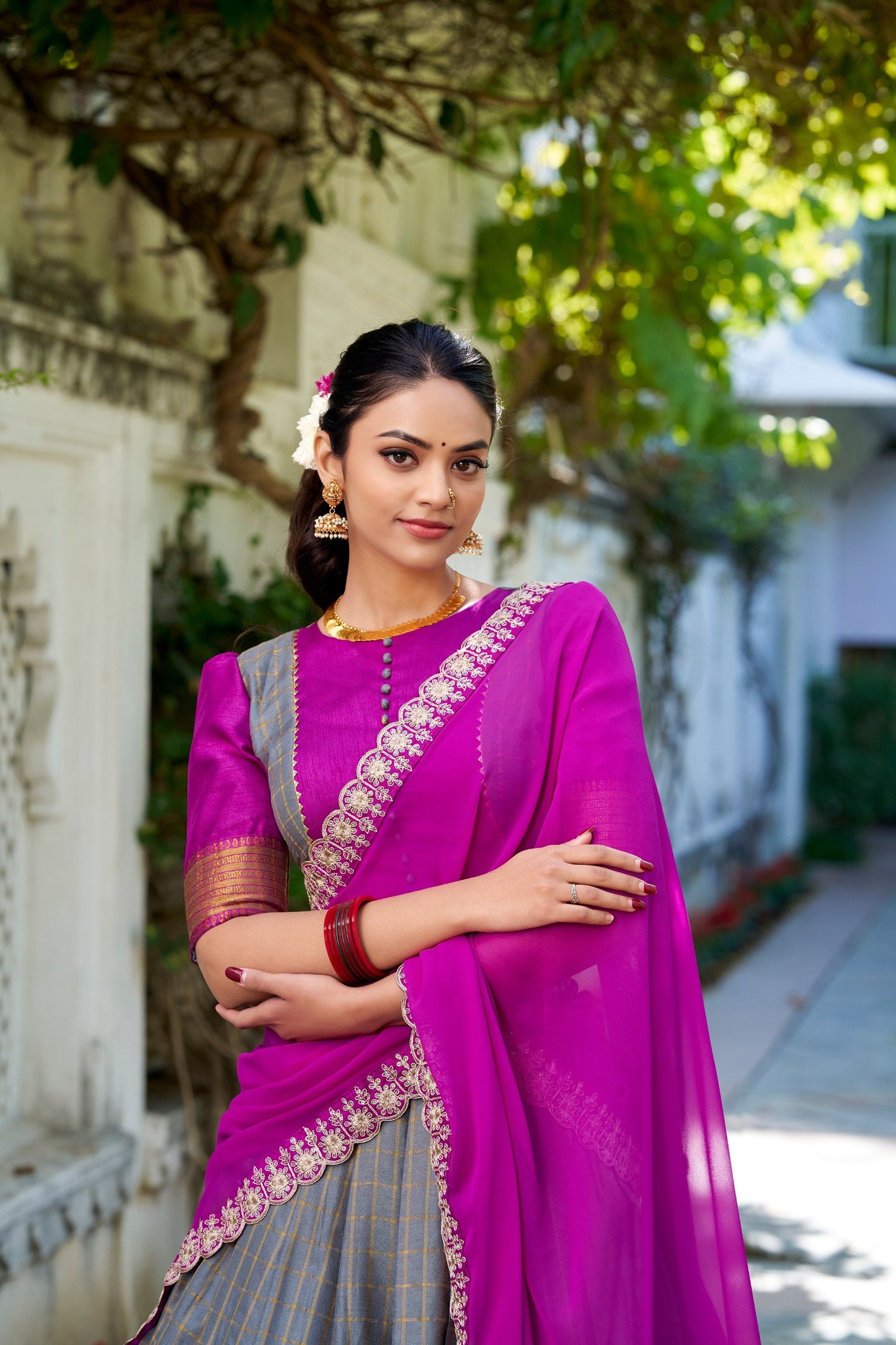 Stylish Zari Chex Weaving Worked Lehenga Choli Set