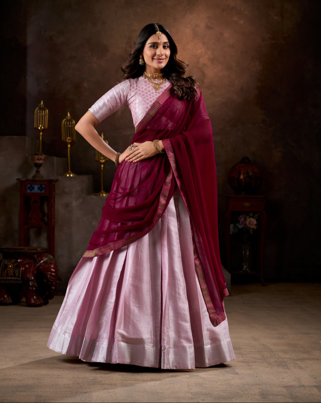 Radiant Jacquard Silk Weaving Worked Lehenga Choli Set - Ethnicwish