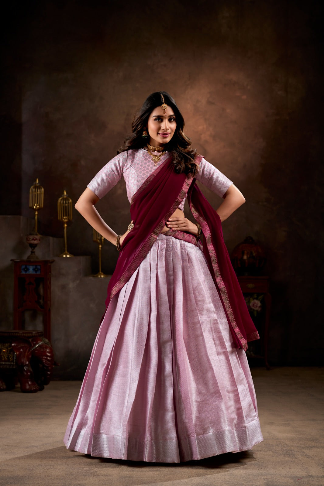 Radiant Jacquard Silk Weaving Worked Lehenga Choli Set - Ethnicwish