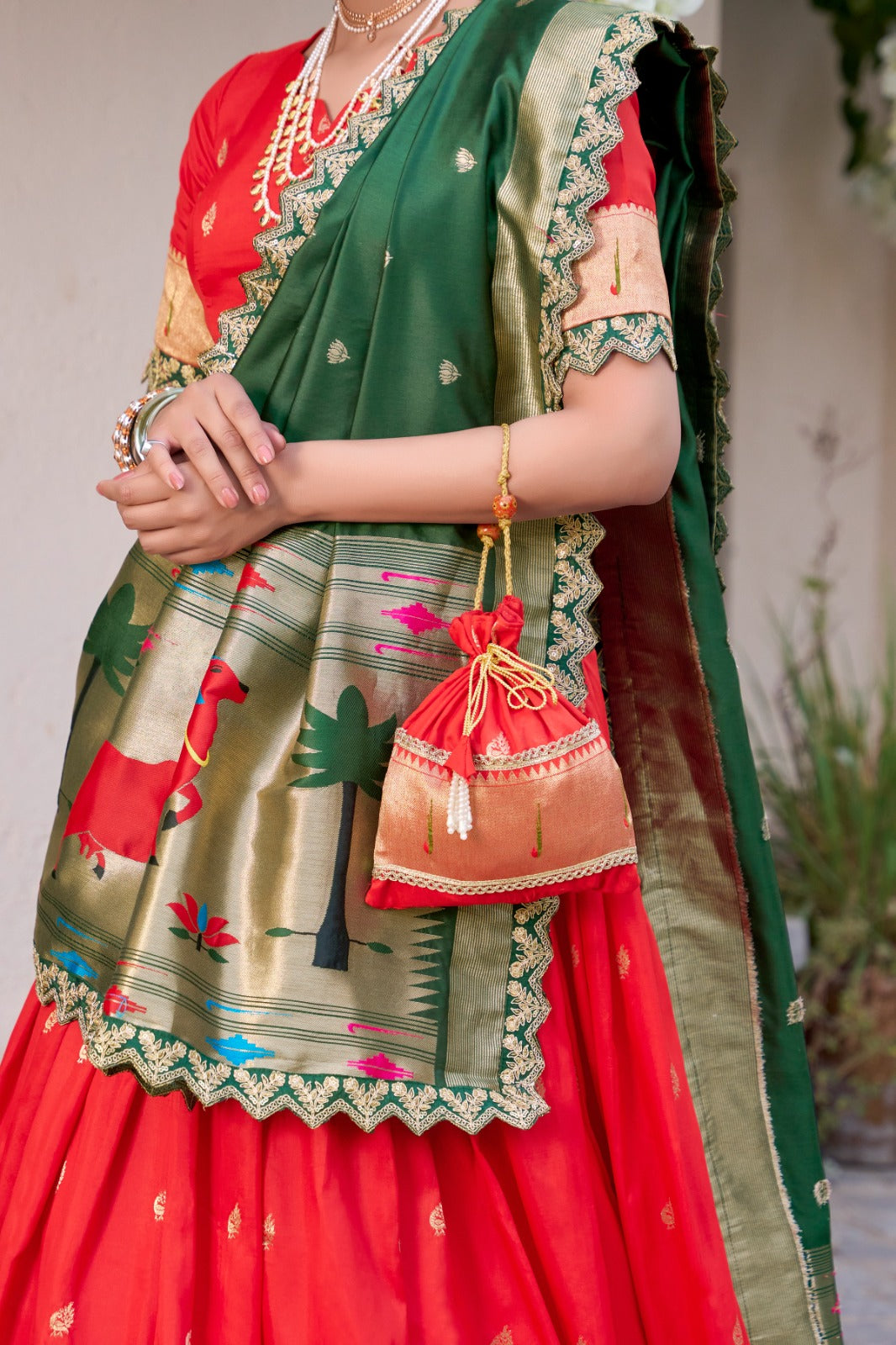 Elegant Paithani Jacquard Silk Zari Weaving Sequins Thread Worked Lehenga Choli
