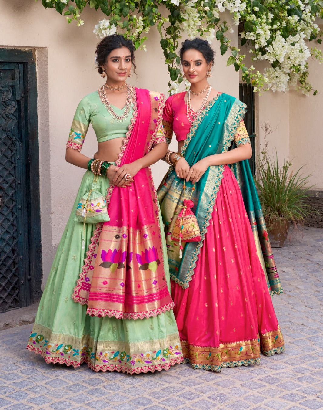 Elegant Paithani Jacquard Silk Zari Weaving Sequins Thread Worked Lehenga Choli