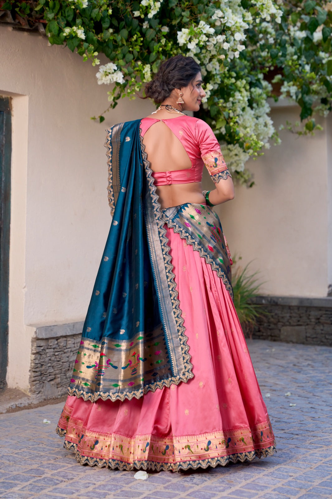 Elegant Paithani Jacquard Silk Zari Weaving Sequins Thread Worked Lehenga Choli