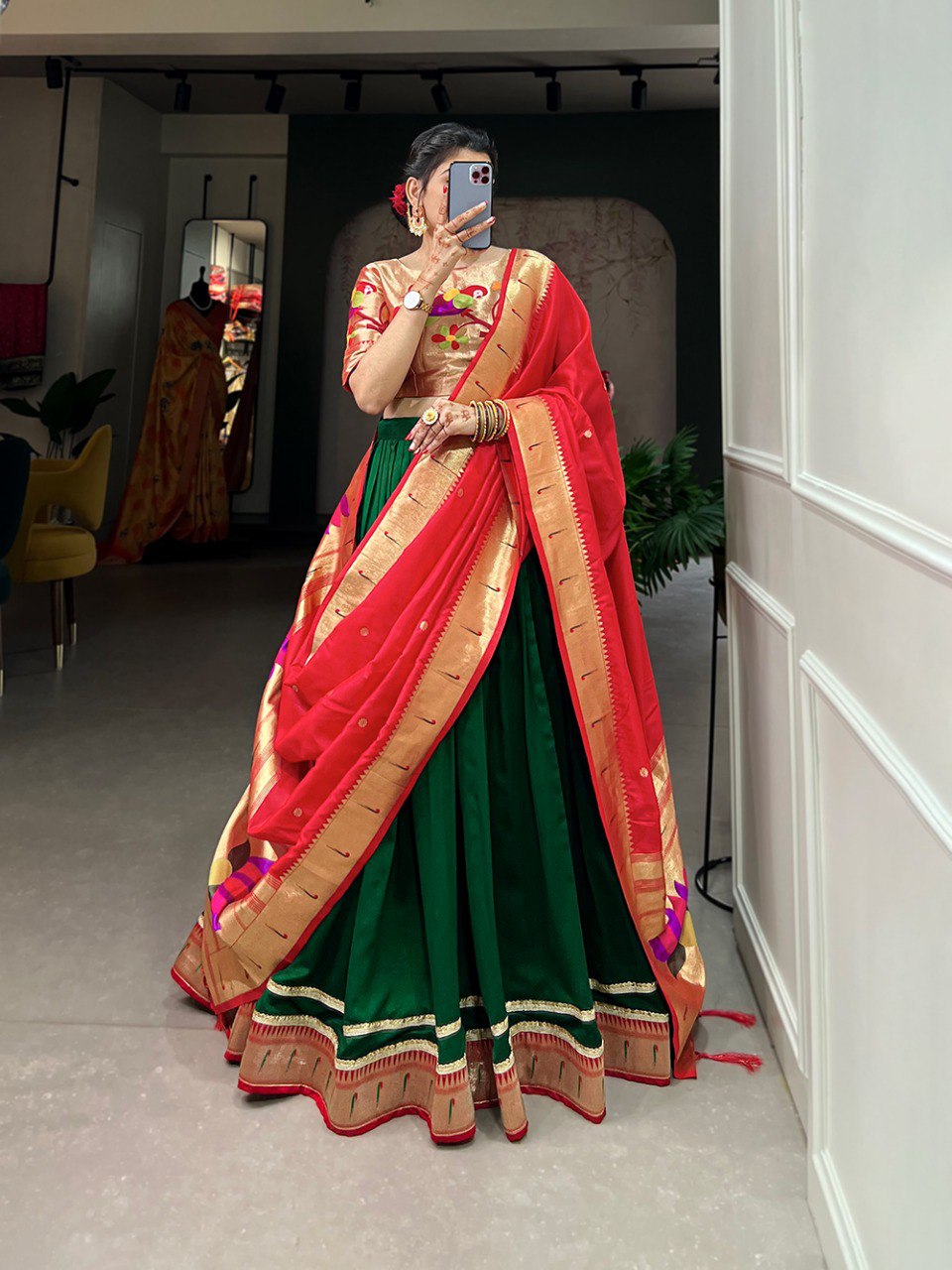 Appealing Vichitra Silk Paithani Lace Border Worked Lehenga Choli - Ethnicwish