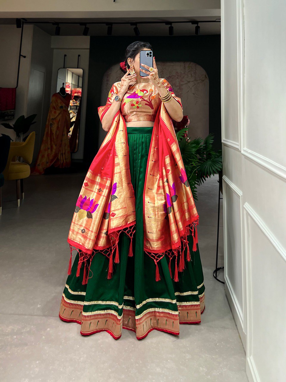 Appealing Vichitra Silk Paithani Lace Border Worked Lehenga Choli - Ethnicwish