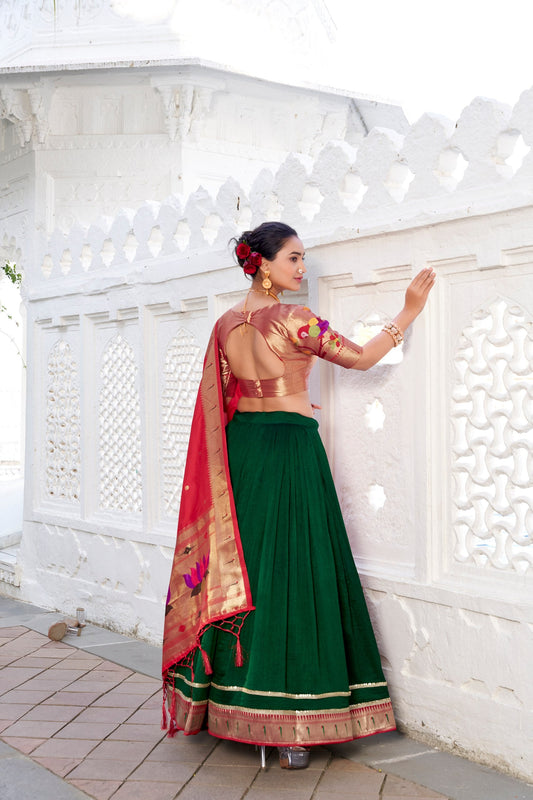 Appealing Vichitra Silk Paithani Lace Border Worked Lehenga Choli - Ethnicwish
