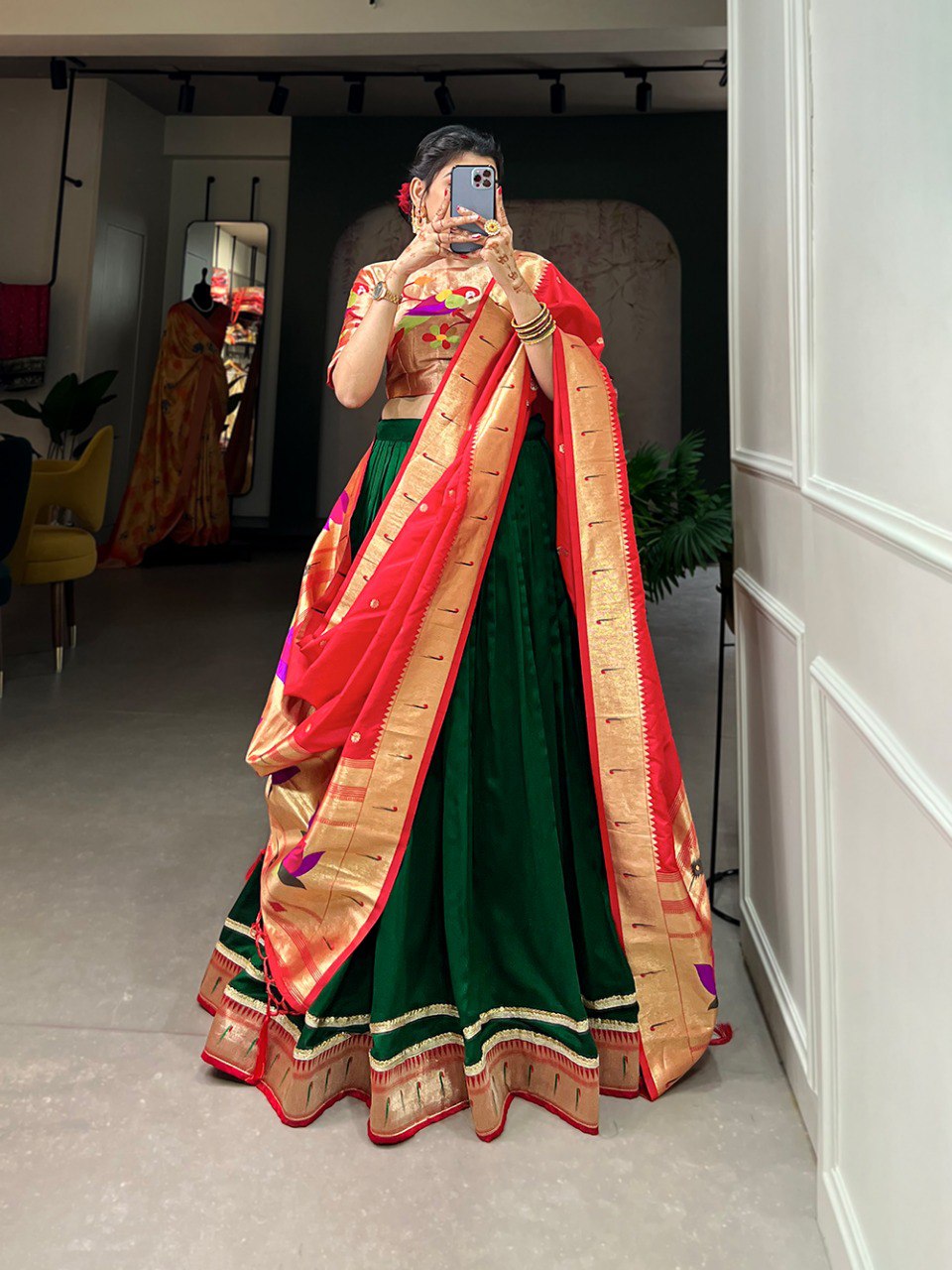 Appealing Vichitra Silk Paithani Lace Border Worked Lehenga Choli - Ethnicwish
