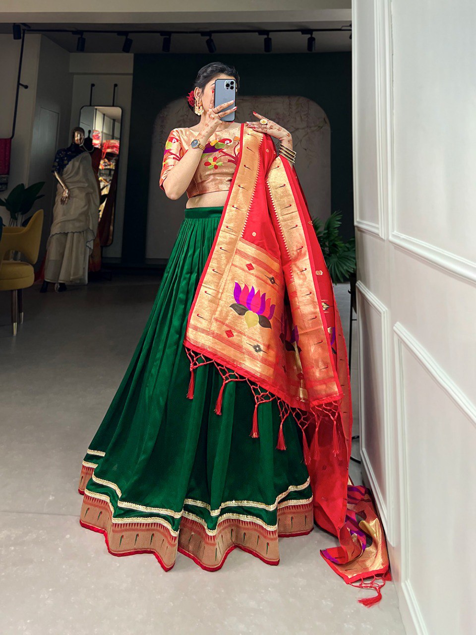Appealing Vichitra Silk Paithani Lace Border Worked Lehenga Choli - Ethnicwish