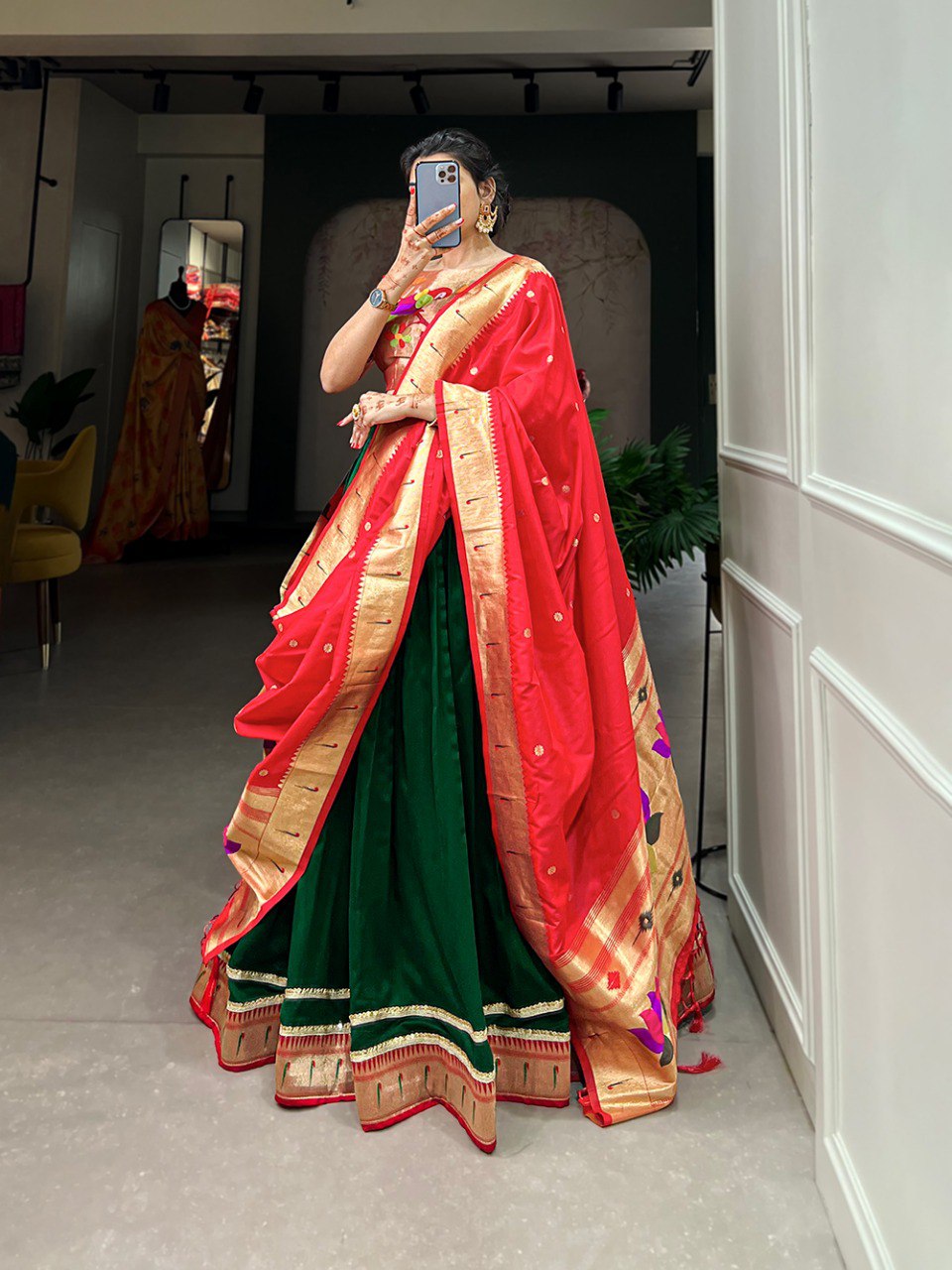Appealing Vichitra Silk Paithani Lace Border Worked Lehenga Choli - Ethnicwish