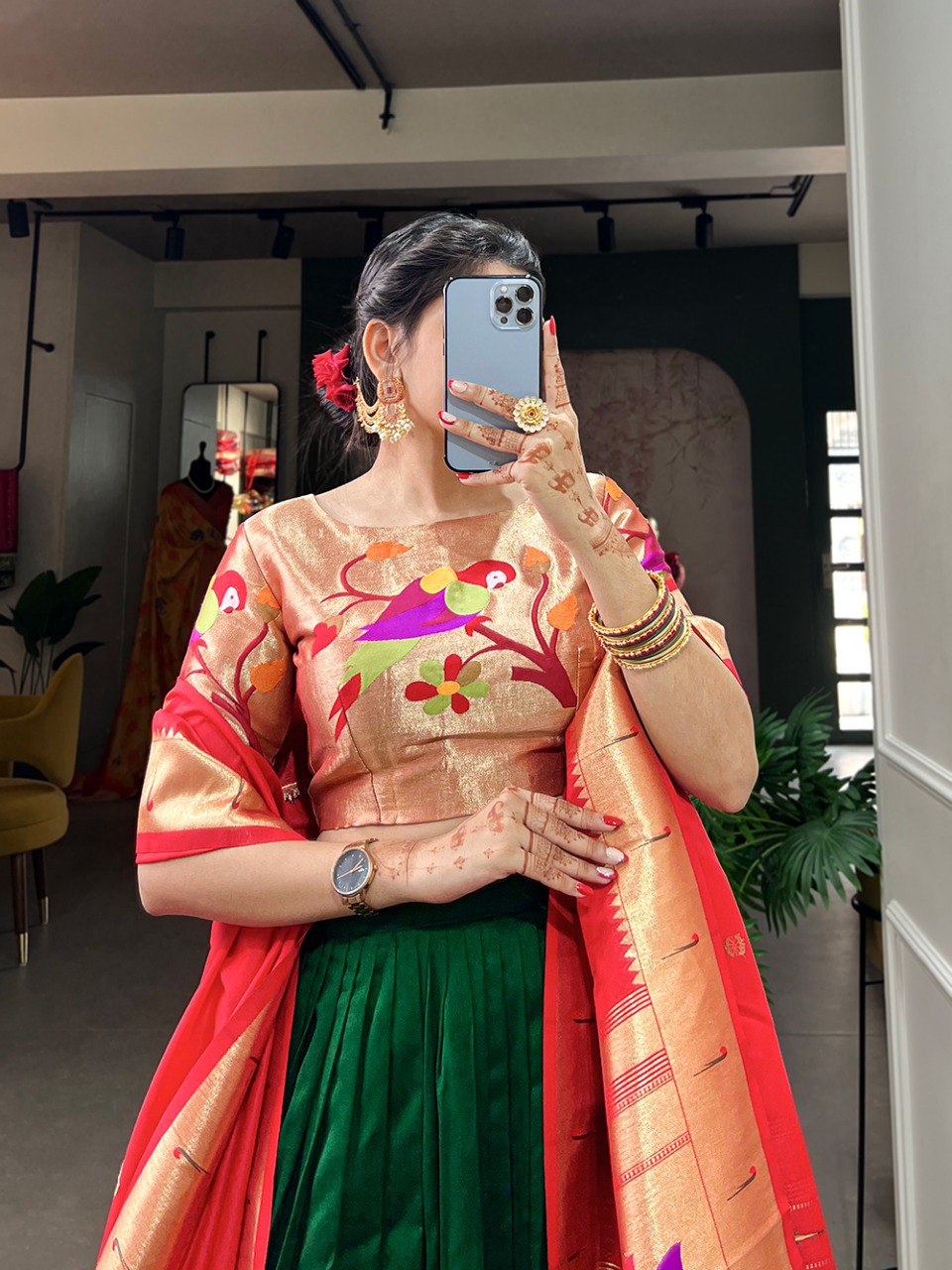 Appealing Vichitra Silk Paithani Lace Border Worked Lehenga Choli - Ethnicwish