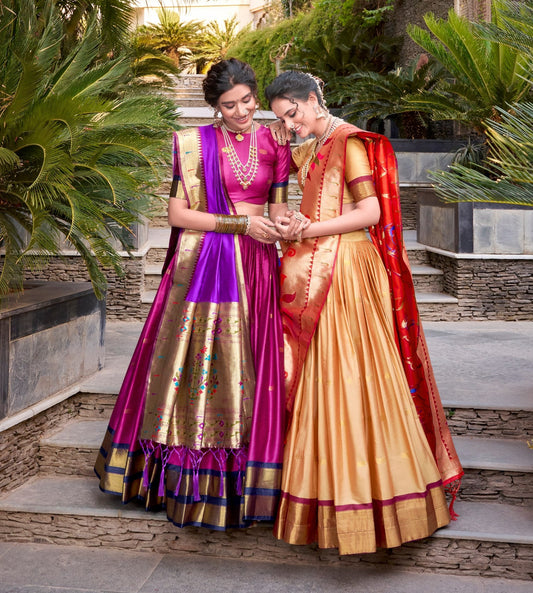 Beautiful Jacquard Silk Paithani Zari Weaving Worked Lehenga Choli