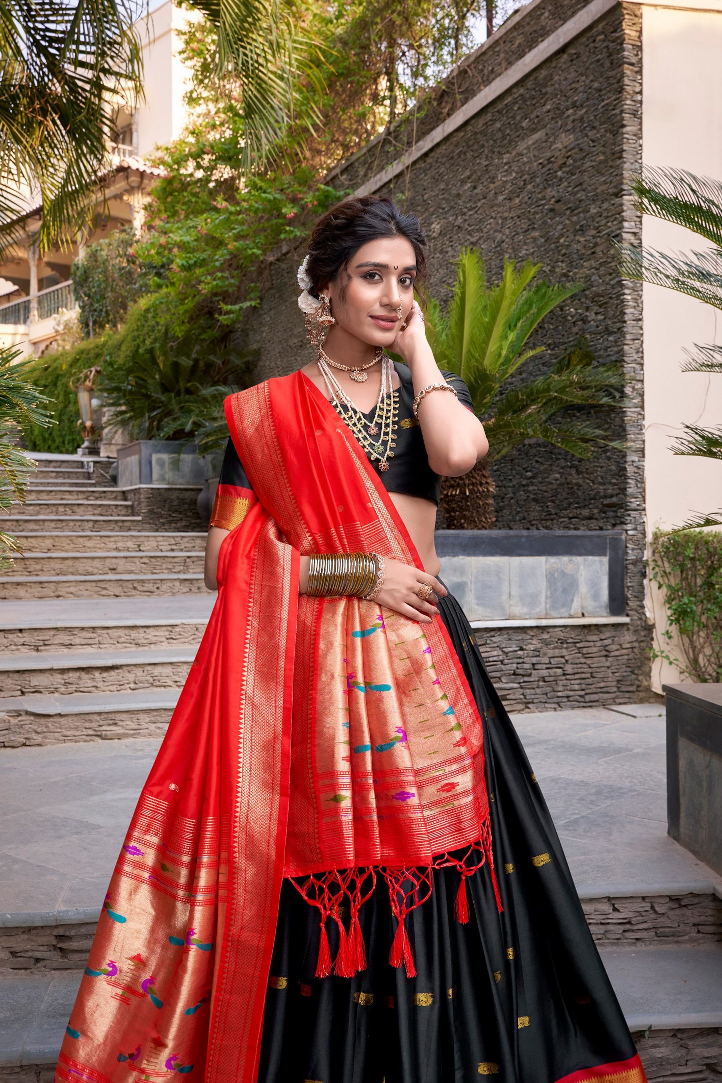 Beautiful Jacquard Silk Paithani Zari Weaving Worked Lehenga Choli