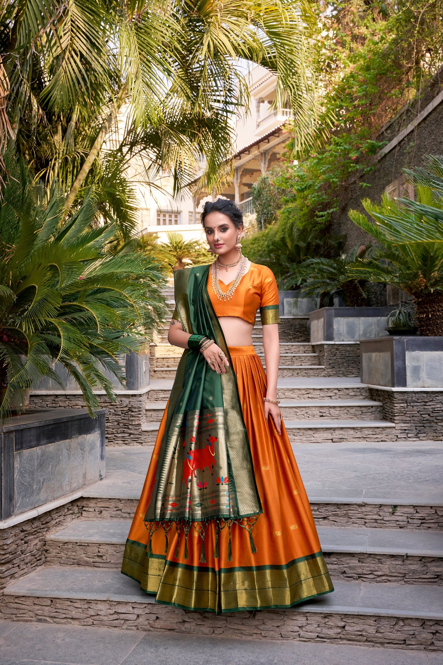 Beautiful Jacquard Silk Paithani Zari Weaving Worked Lehenga Choli