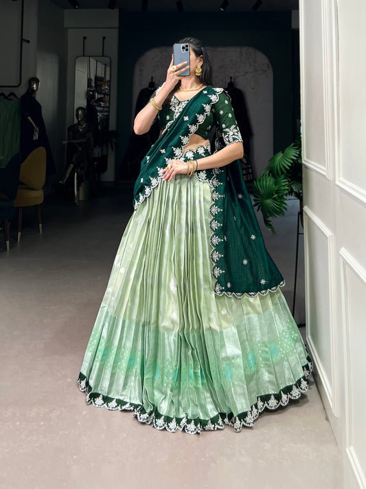 Lovely Zari Cota Weaving Sequins Thread Worked Lehenga Choli