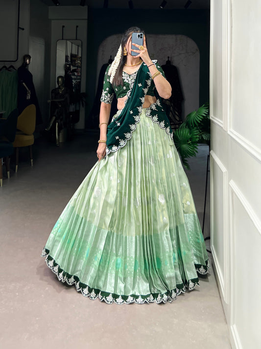 Lovely Zari Cota Weaving Sequins Thread Worked Lehenga Choli