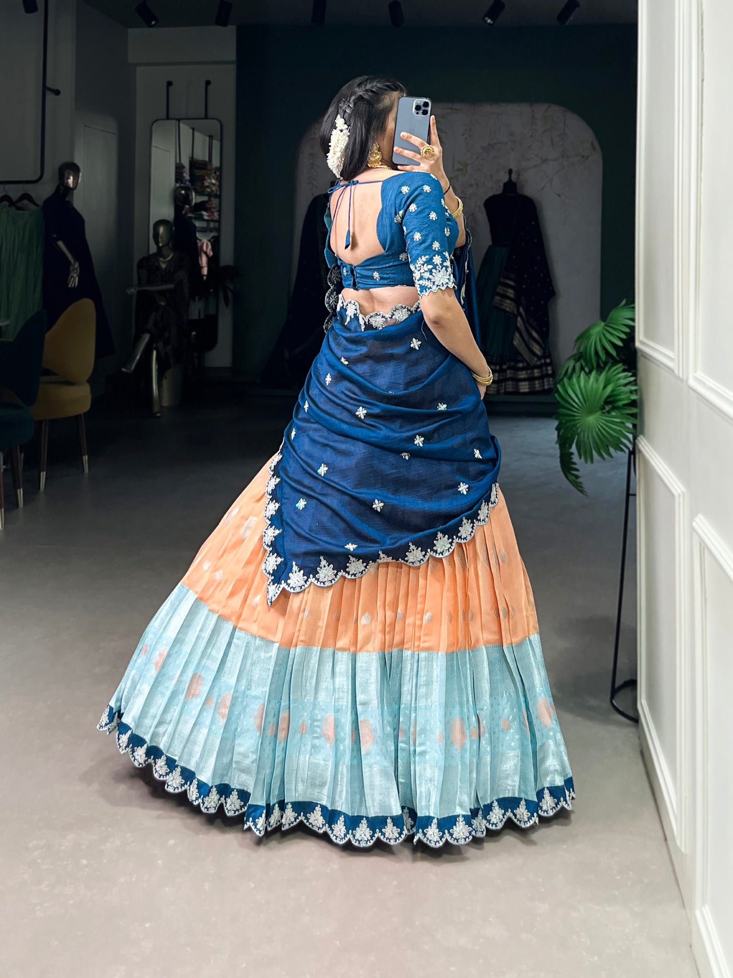 Lovely Zari Cota Weaving Sequins Thread Worked Lehenga Choli