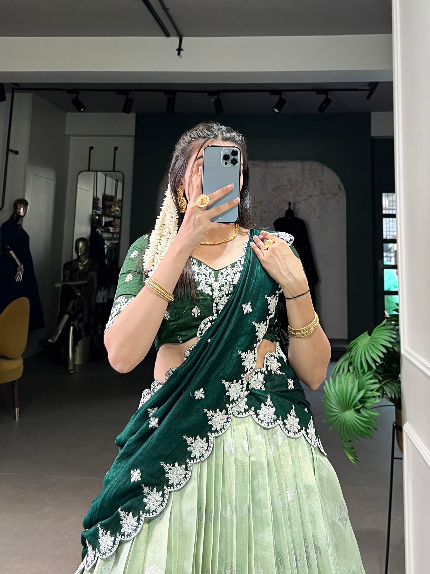 Lovely Zari Cota Weaving Sequins Thread Worked Lehenga Choli