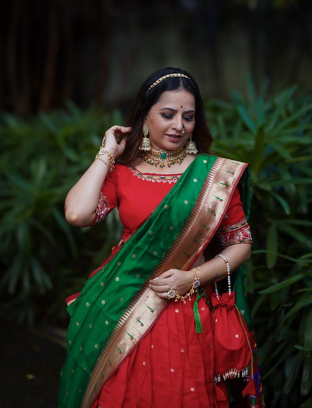 Mesmerizing Red Paithani Silk Zari Weaving Worked Lehenga Set - Ethnicwish