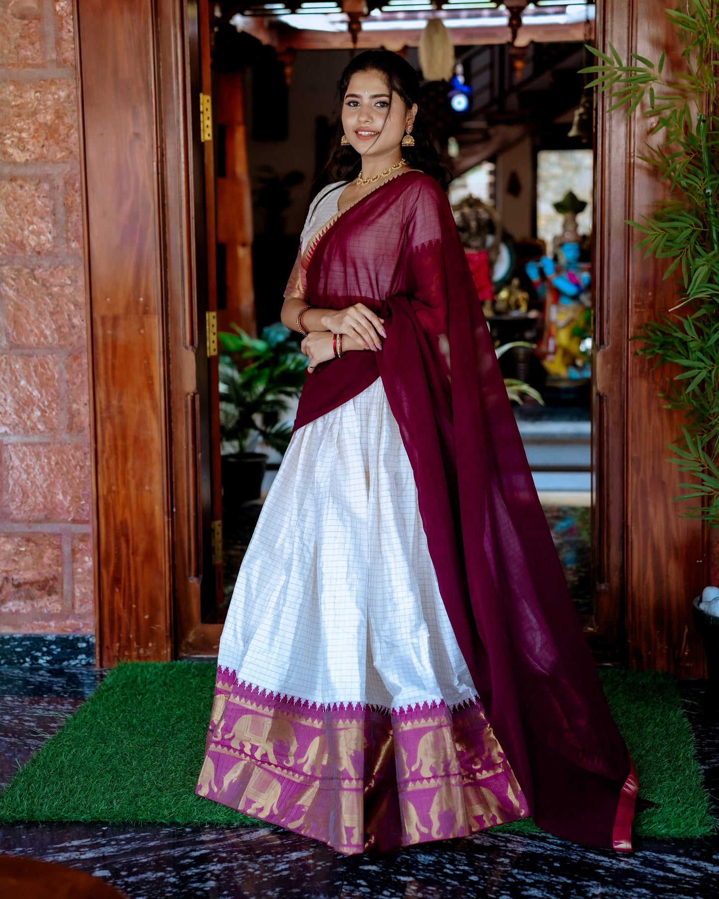 Radiant White Poly Cotton Zari Weaving Worked Lehenga Choli Set