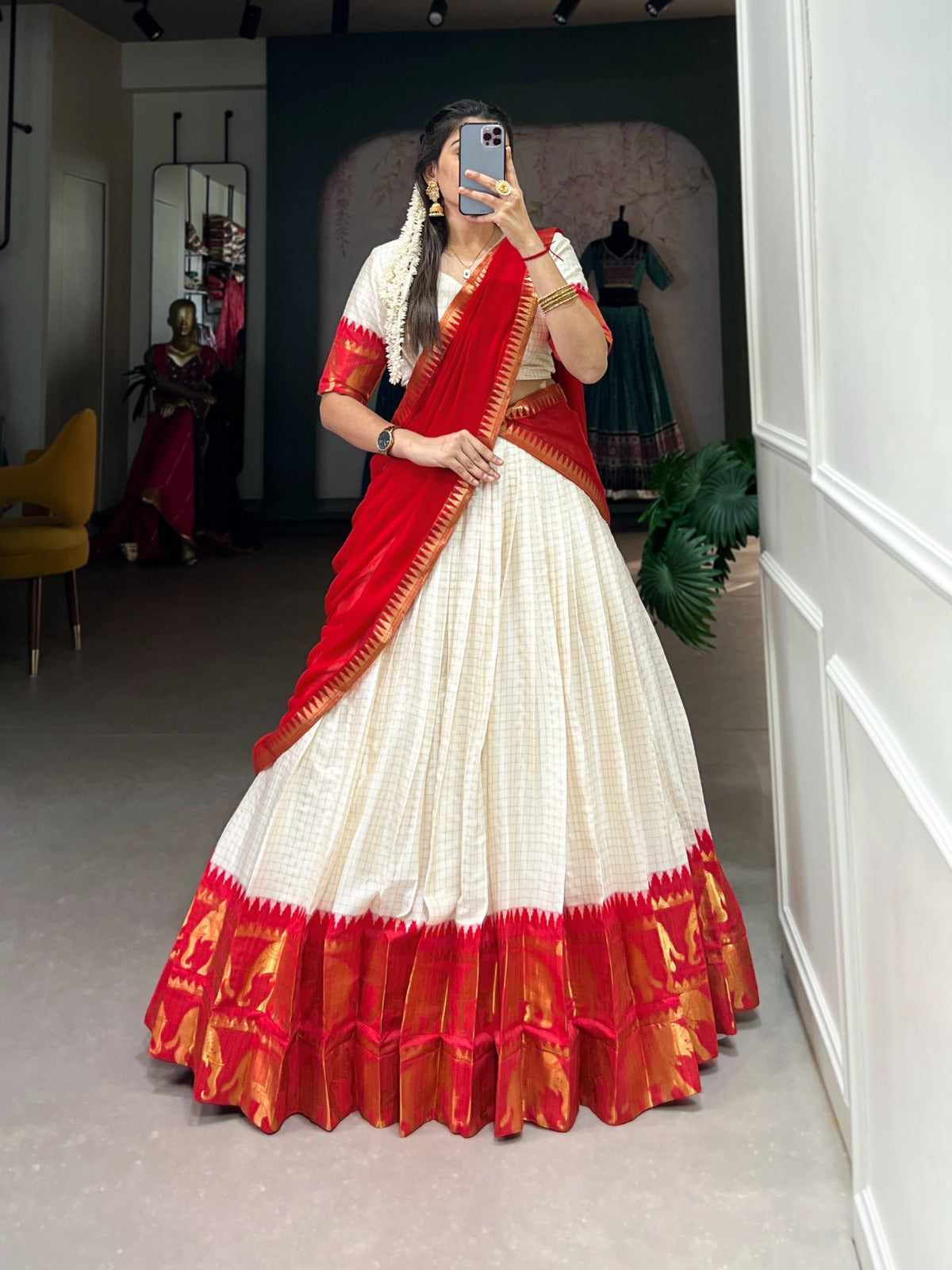 Radiant Poly Cotton Zari Weaving Worked Lehenga Choli Set - Ethnicwish