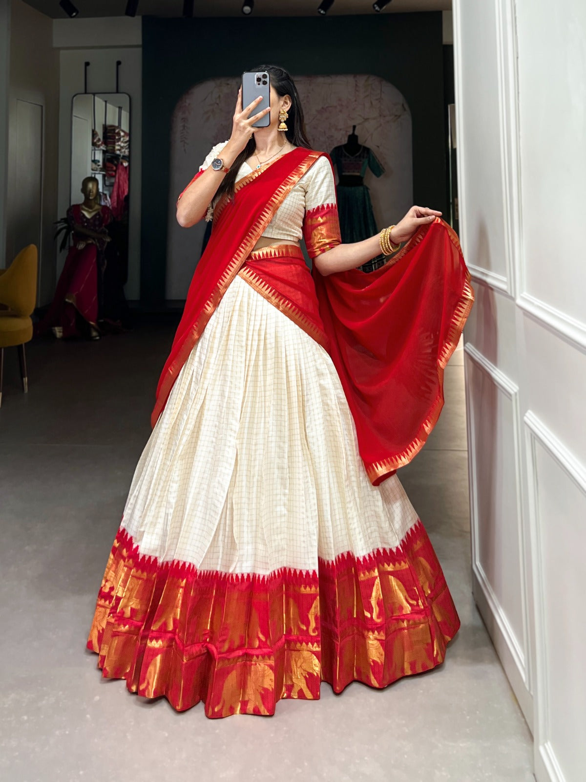 Radiant Poly Cotton Zari Weaving Worked Lehenga Choli Set - Ethnicwish