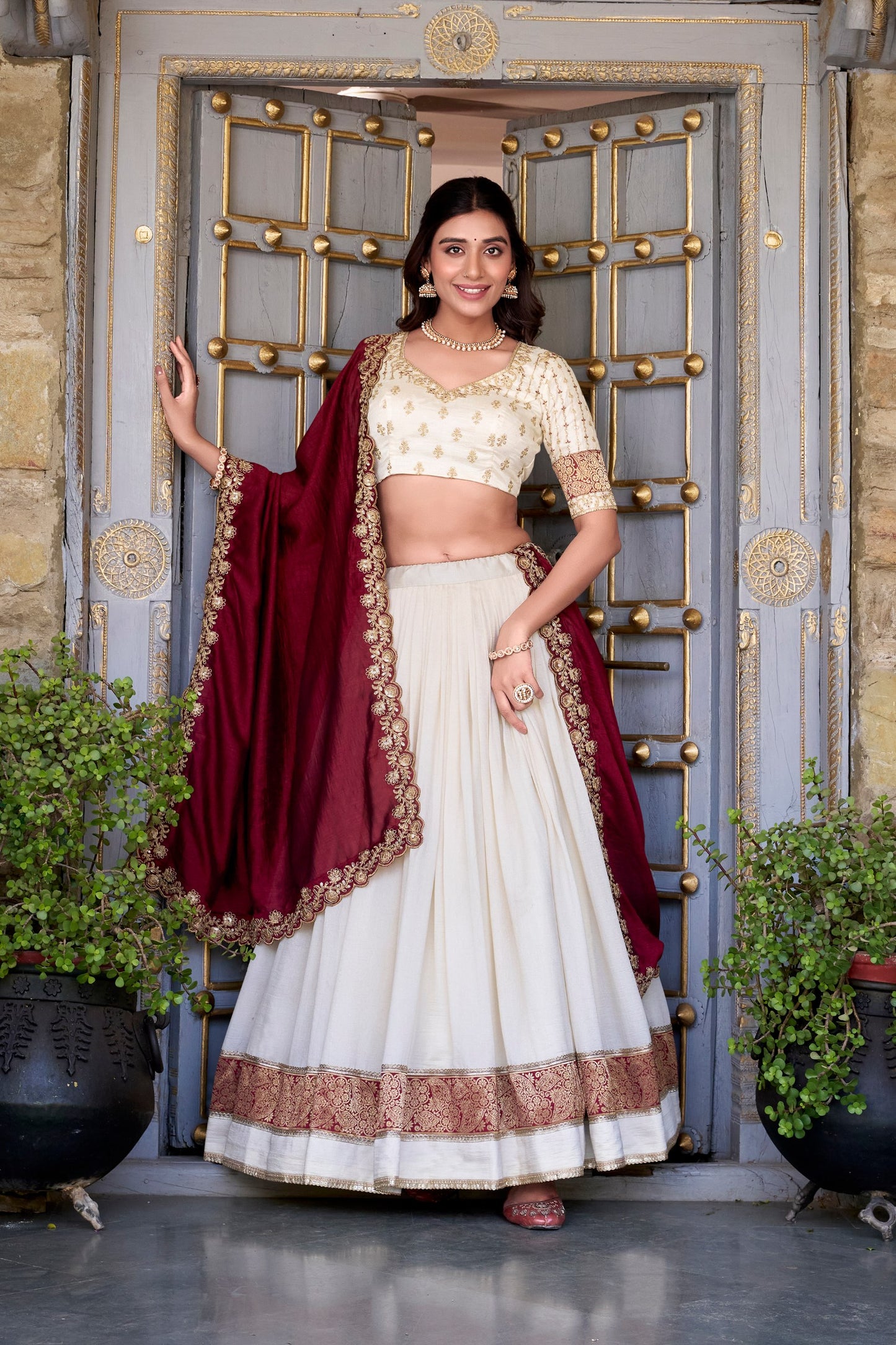 Exquisite Vichitra Silk Zari Weaving Lace Border Worked Lehenga Choli
