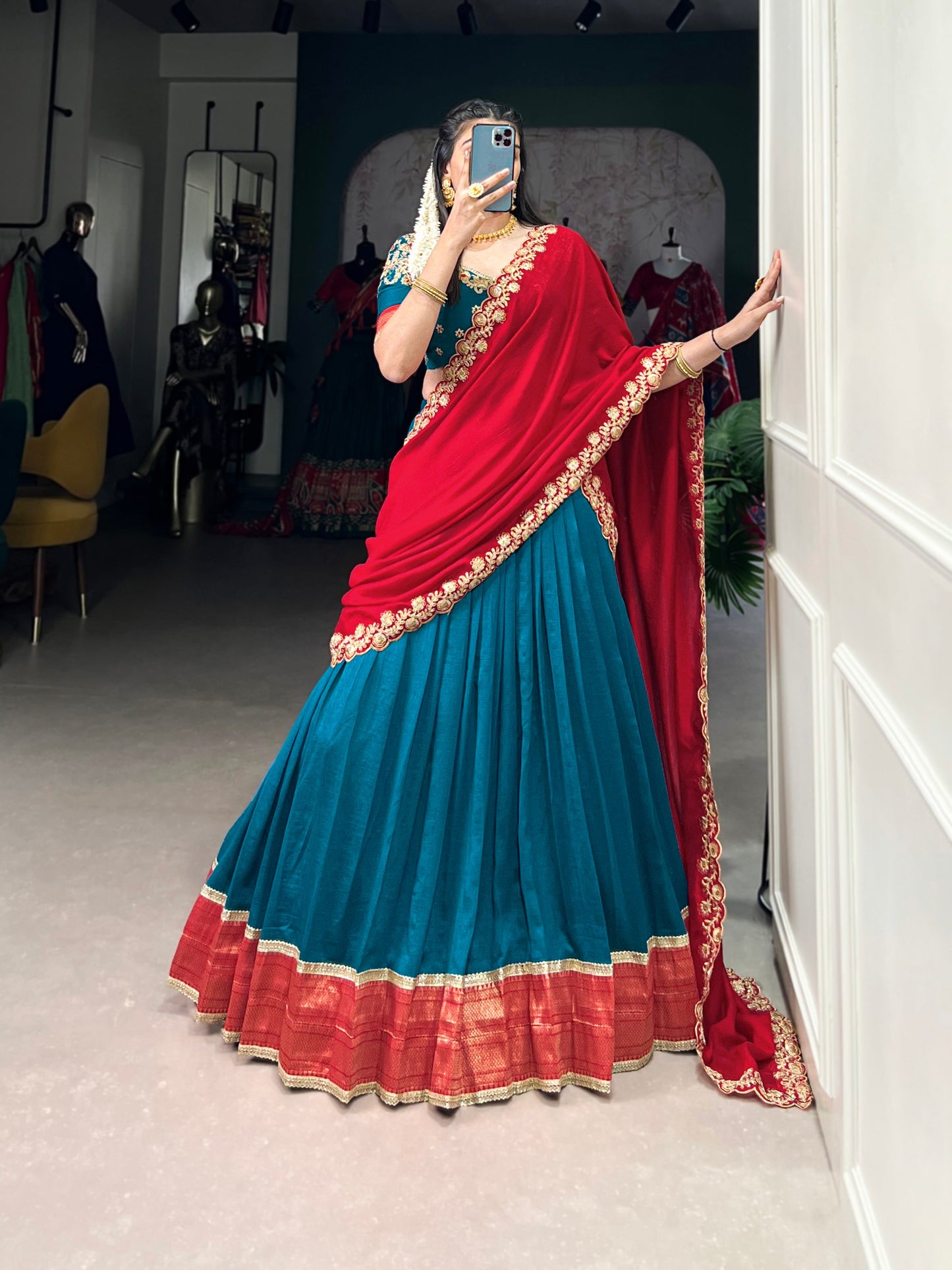 Exquisite Vichitra Silk Zari Weaving Lace Border Worked Lehenga Choli