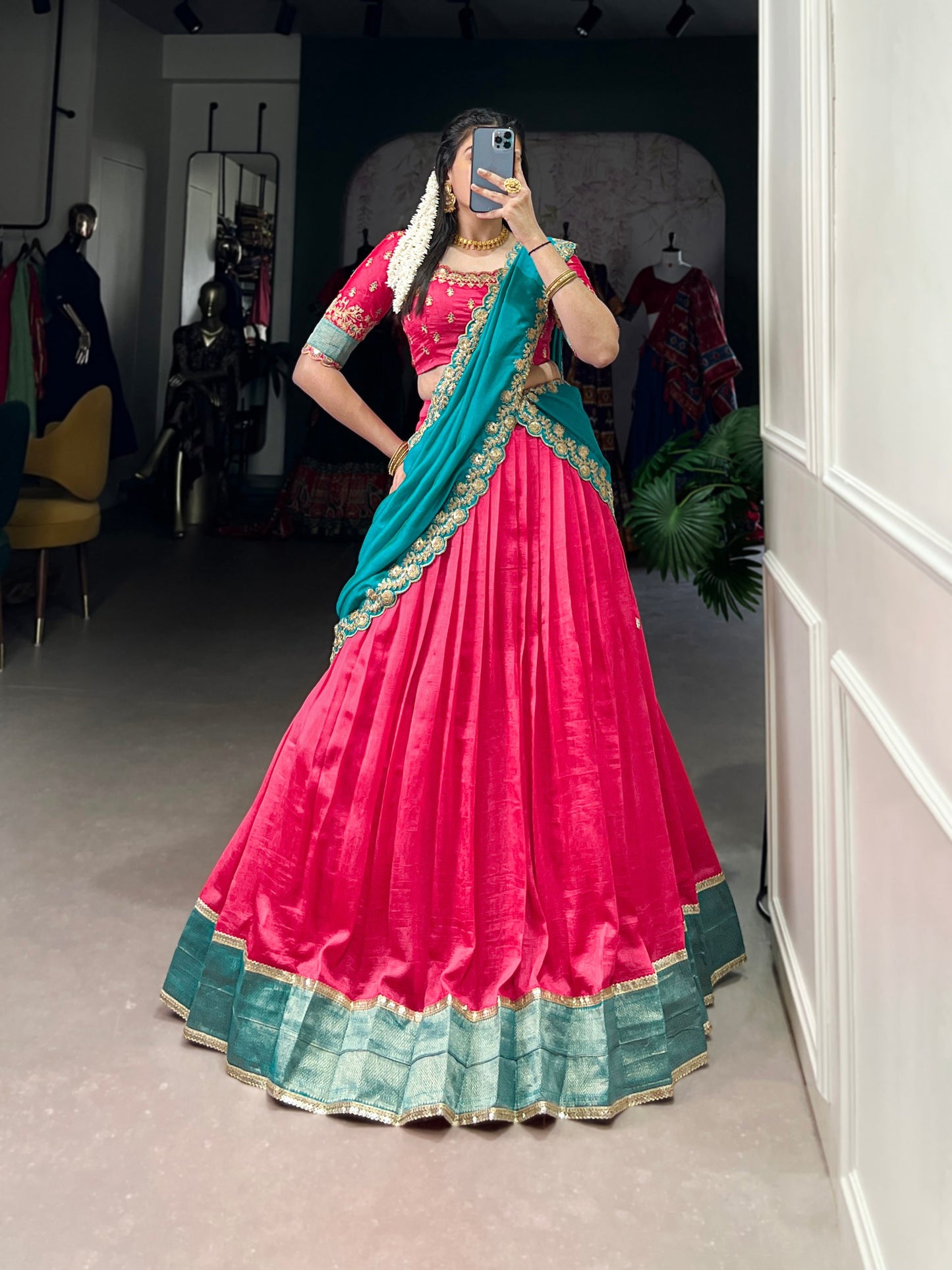 Exquisite Vichitra Silk Zari Weaving Lace Border Worked Lehenga Choli