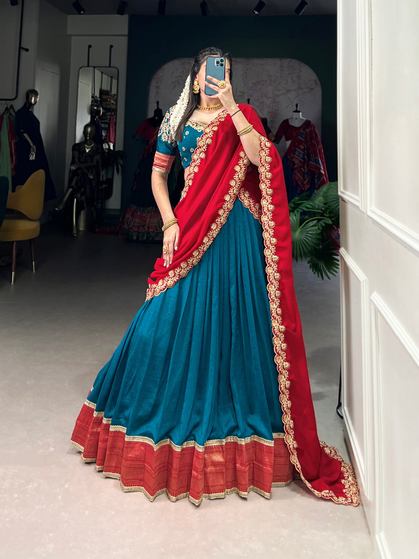 Exquisite Vichitra Silk Zari Weaving Lace Border Worked Lehenga Choli