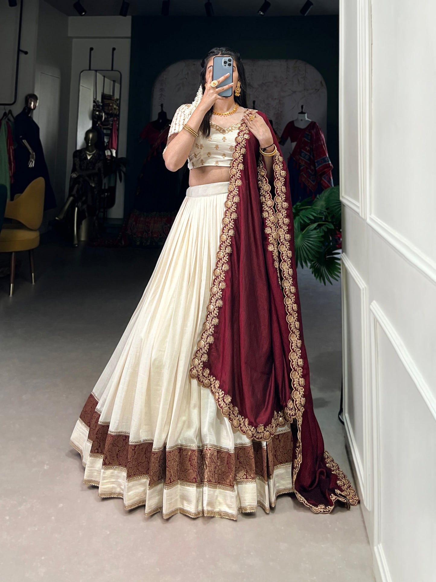 Exquisite Vichitra Silk Zari Weaving Lace Border Worked Lehenga Choli