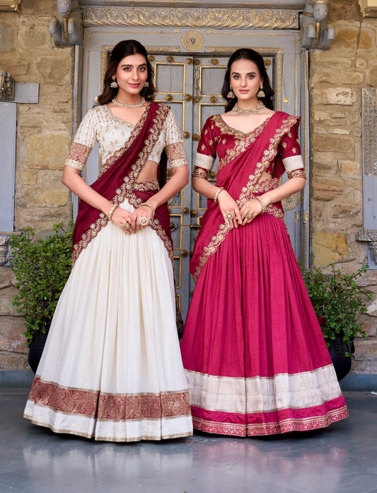 Exquisite Vichitra Silk Zari Weaving Lace Border Worked Lehenga Choli