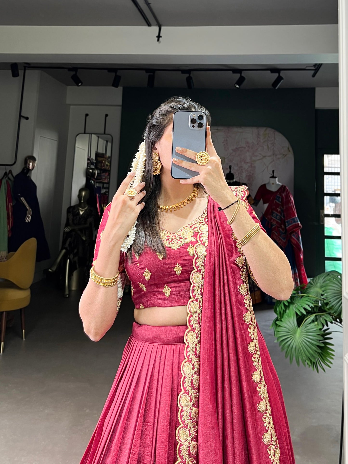 Exquisite Vichitra Silk Zari Weaving Lace Border Worked Lehenga Choli