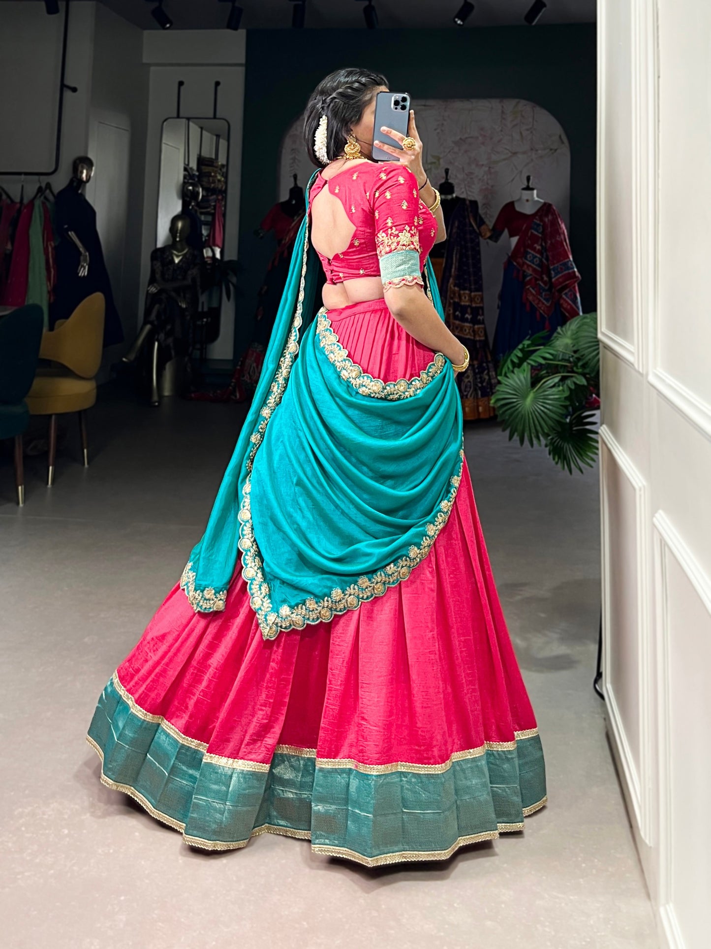 Exquisite Vichitra Silk Zari Weaving Lace Border Worked Lehenga Choli