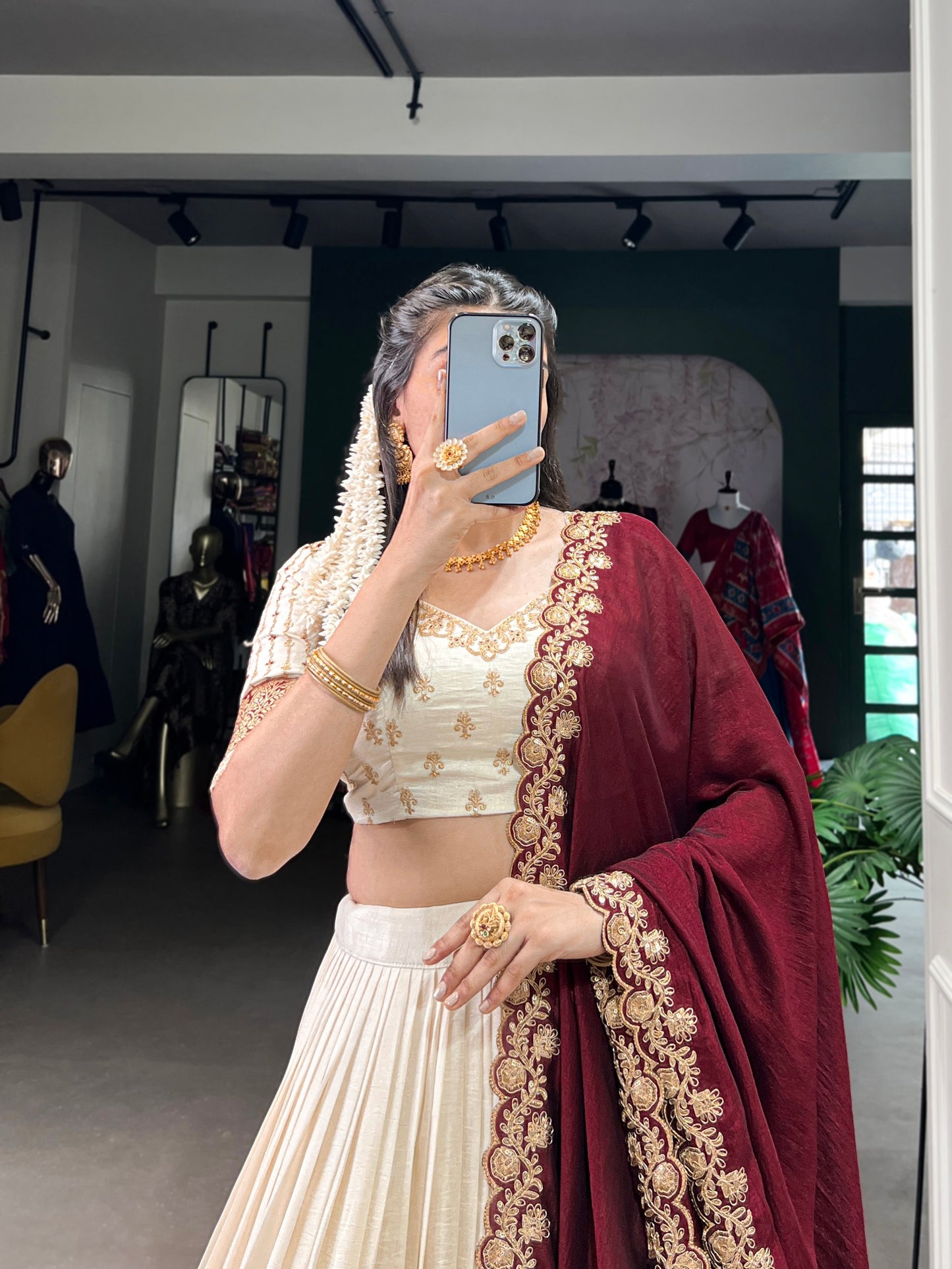 Exquisite Vichitra Silk Zari Weaving Lace Border Worked Lehenga Choli