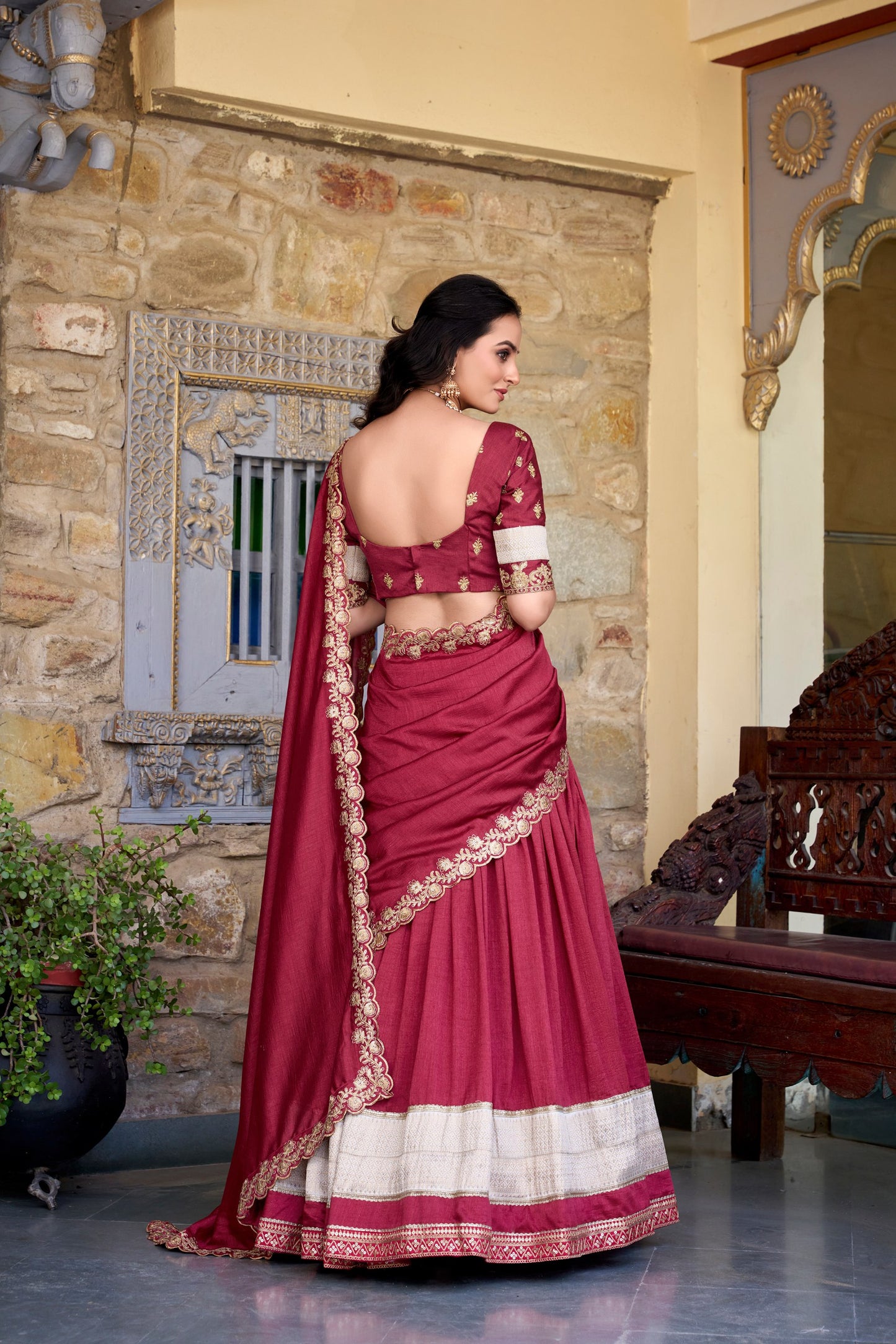 Exquisite Vichitra Silk Zari Weaving Lace Border Worked Lehenga Choli