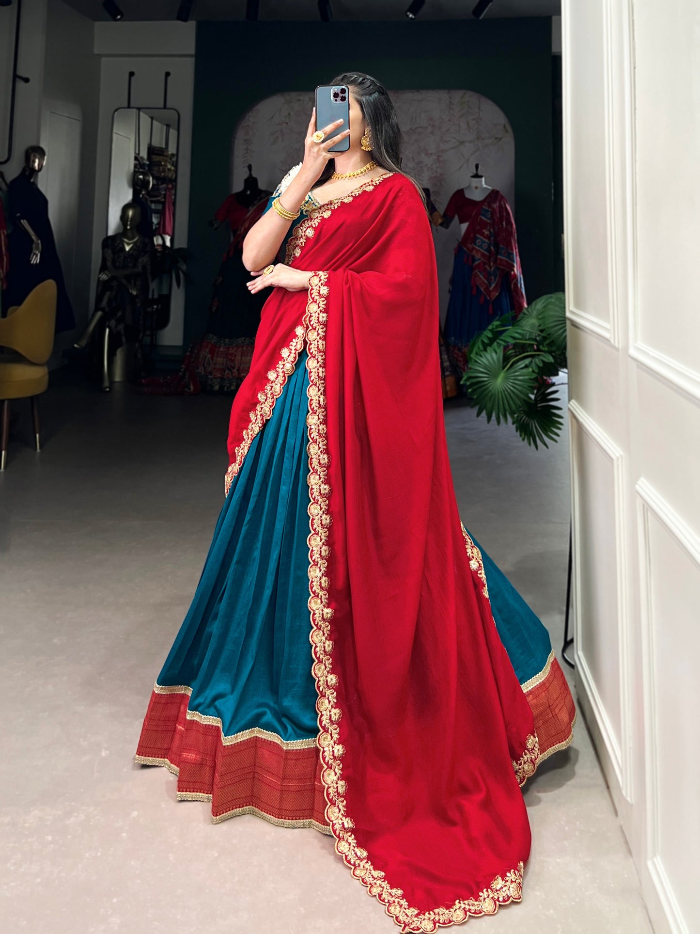 Exquisite Vichitra Silk Zari Weaving Lace Border Worked Lehenga Choli