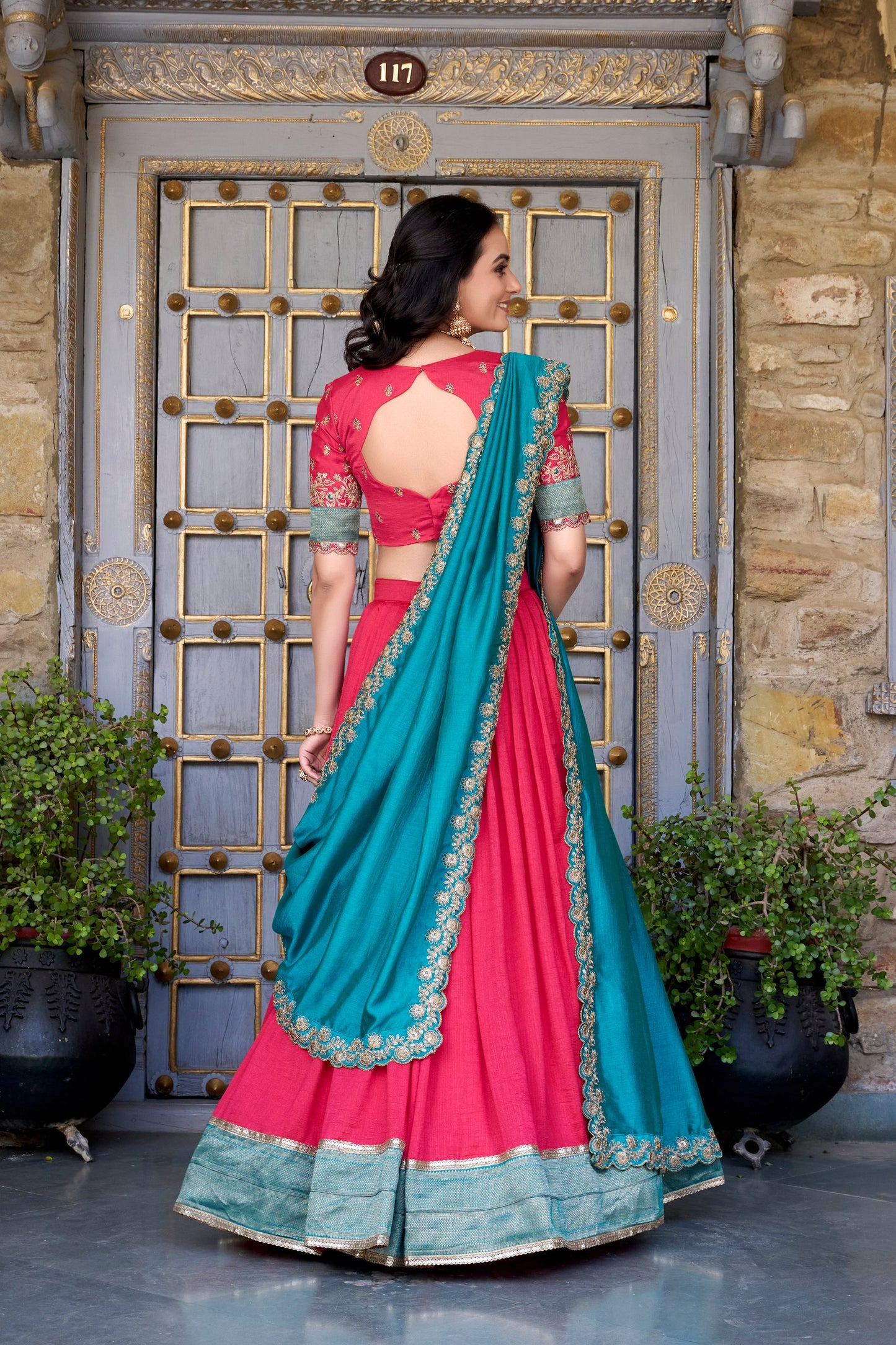 Exquisite Vichitra Silk Zari Weaving Lace Border Worked Lehenga Choli