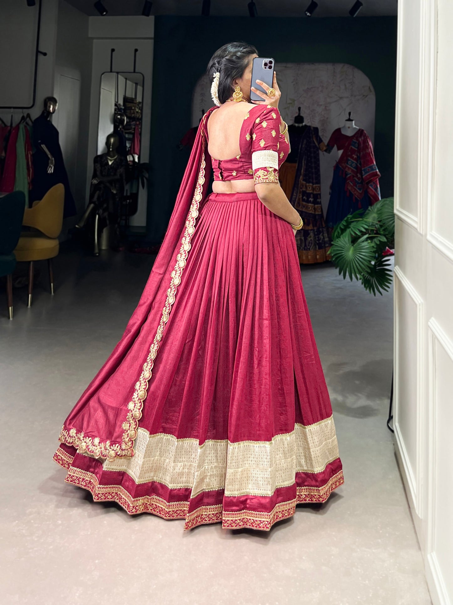 Exquisite Vichitra Silk Zari Weaving Lace Border Worked Lehenga Choli