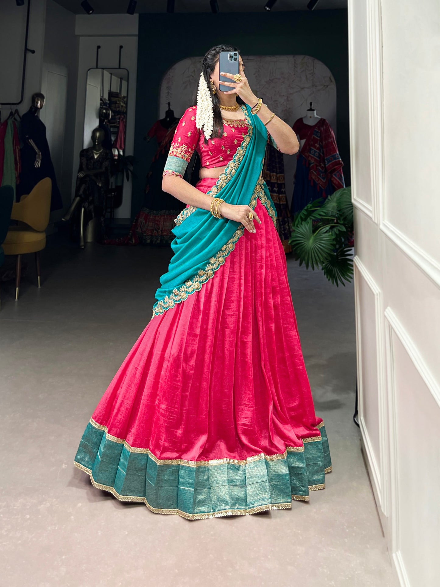 Exquisite Vichitra Silk Zari Weaving Lace Border Worked Lehenga Choli