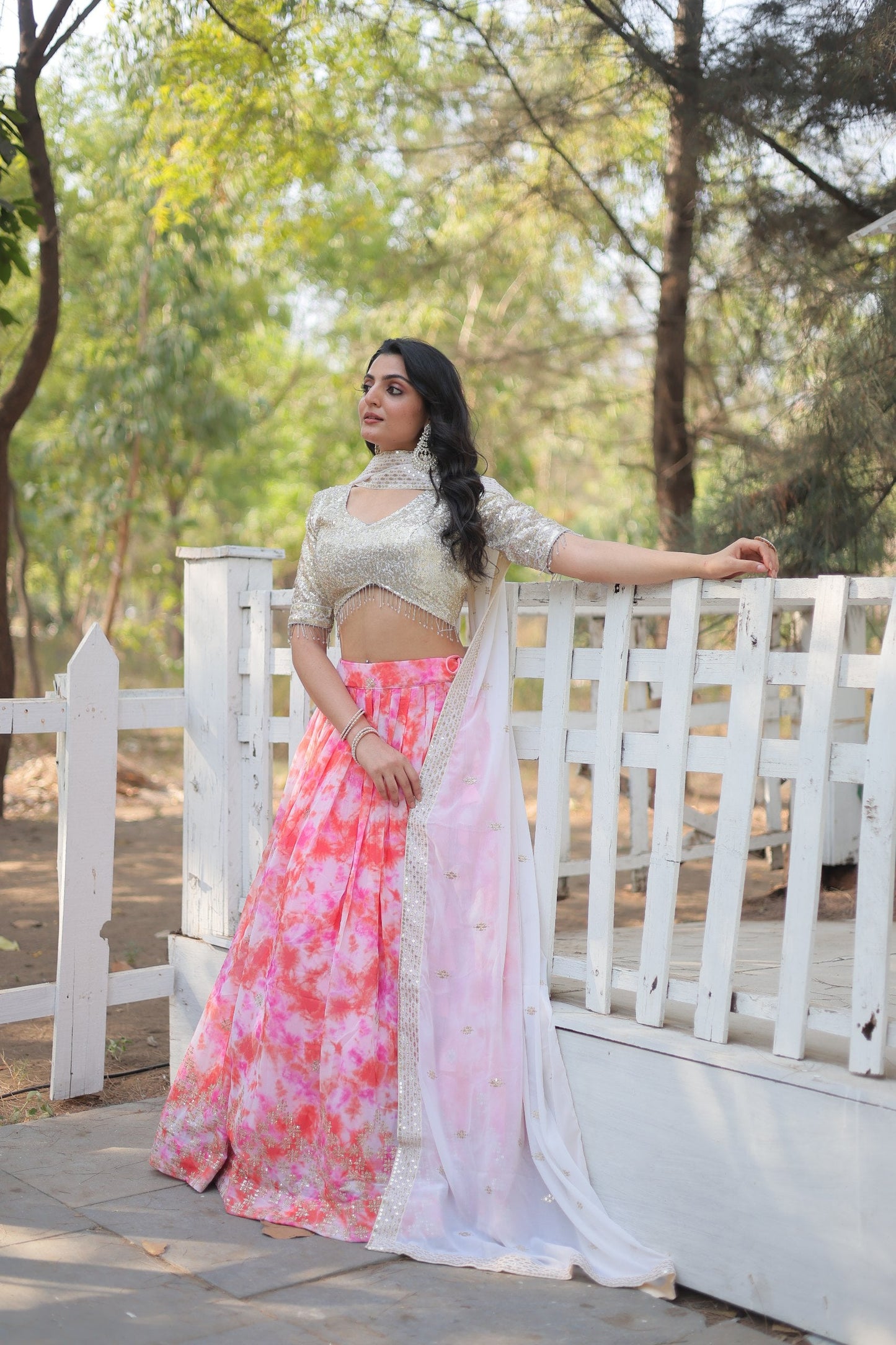 Spectacular Faux Georgette Floral Printed Sequins Embroidered Lehenga Choli - Ethnicwish