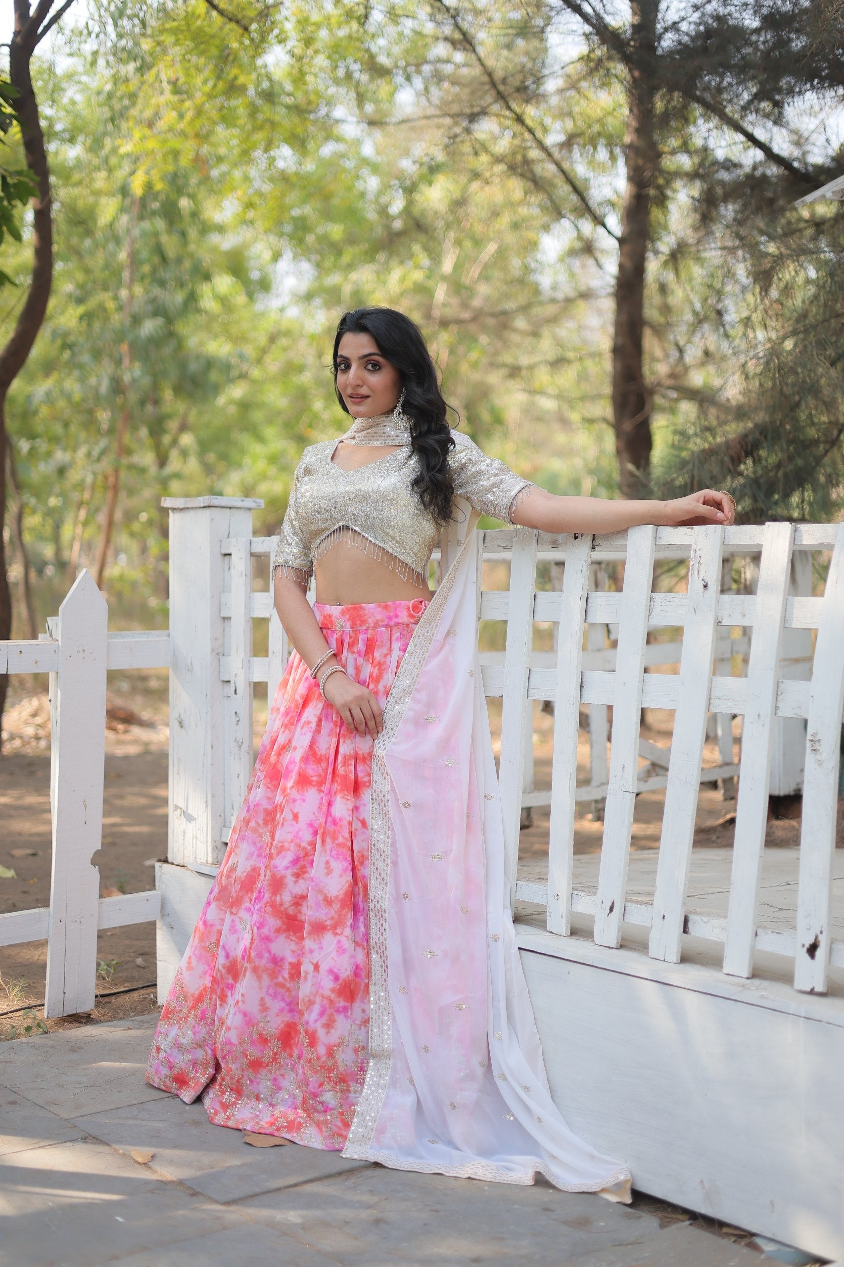Spectacular Faux Georgette Floral Printed Sequins Embroidered Lehenga Choli - Ethnicwish