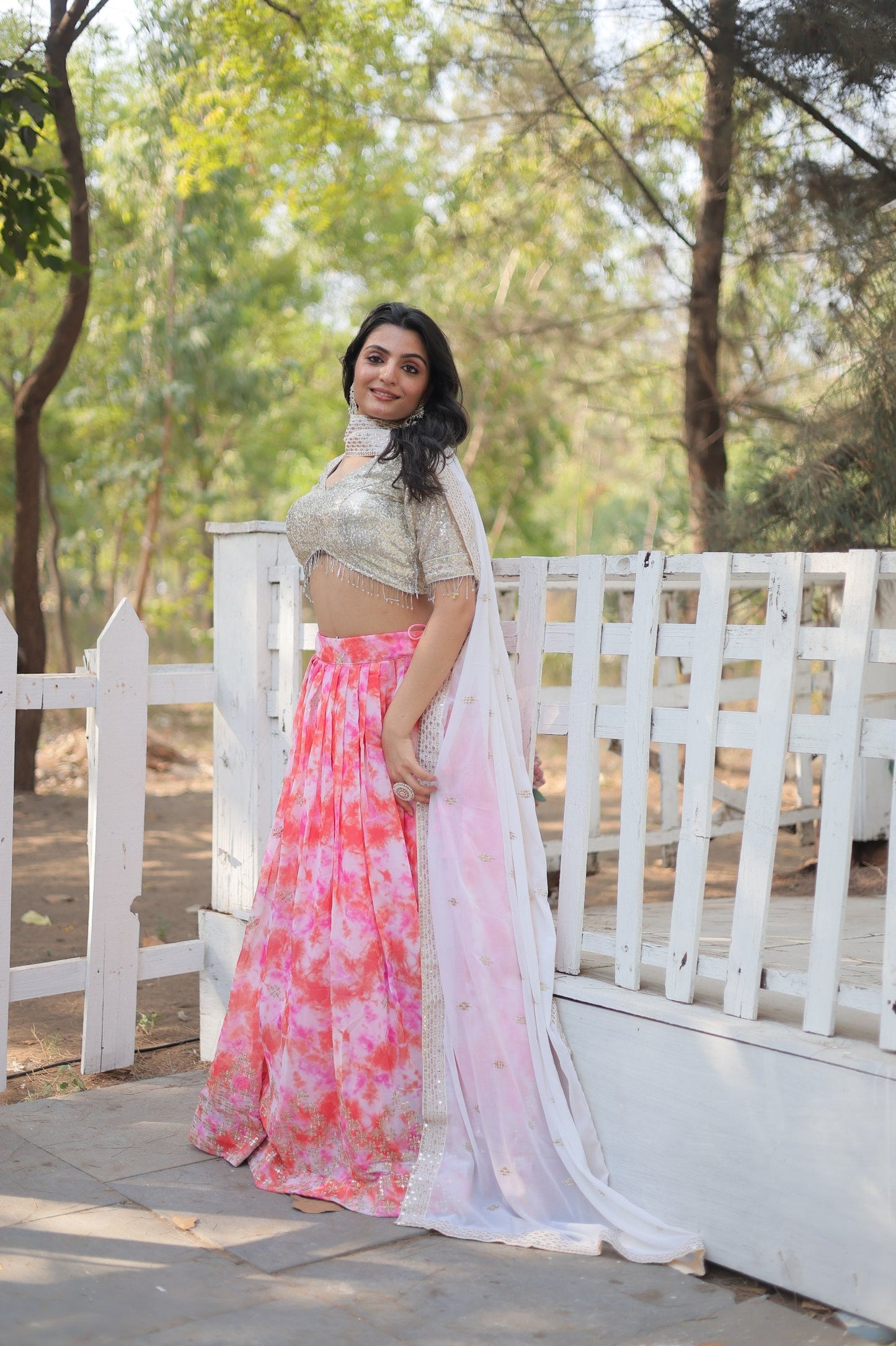 Spectacular Faux Georgette Floral Printed Sequins Embroidered Lehenga Choli - Ethnicwish