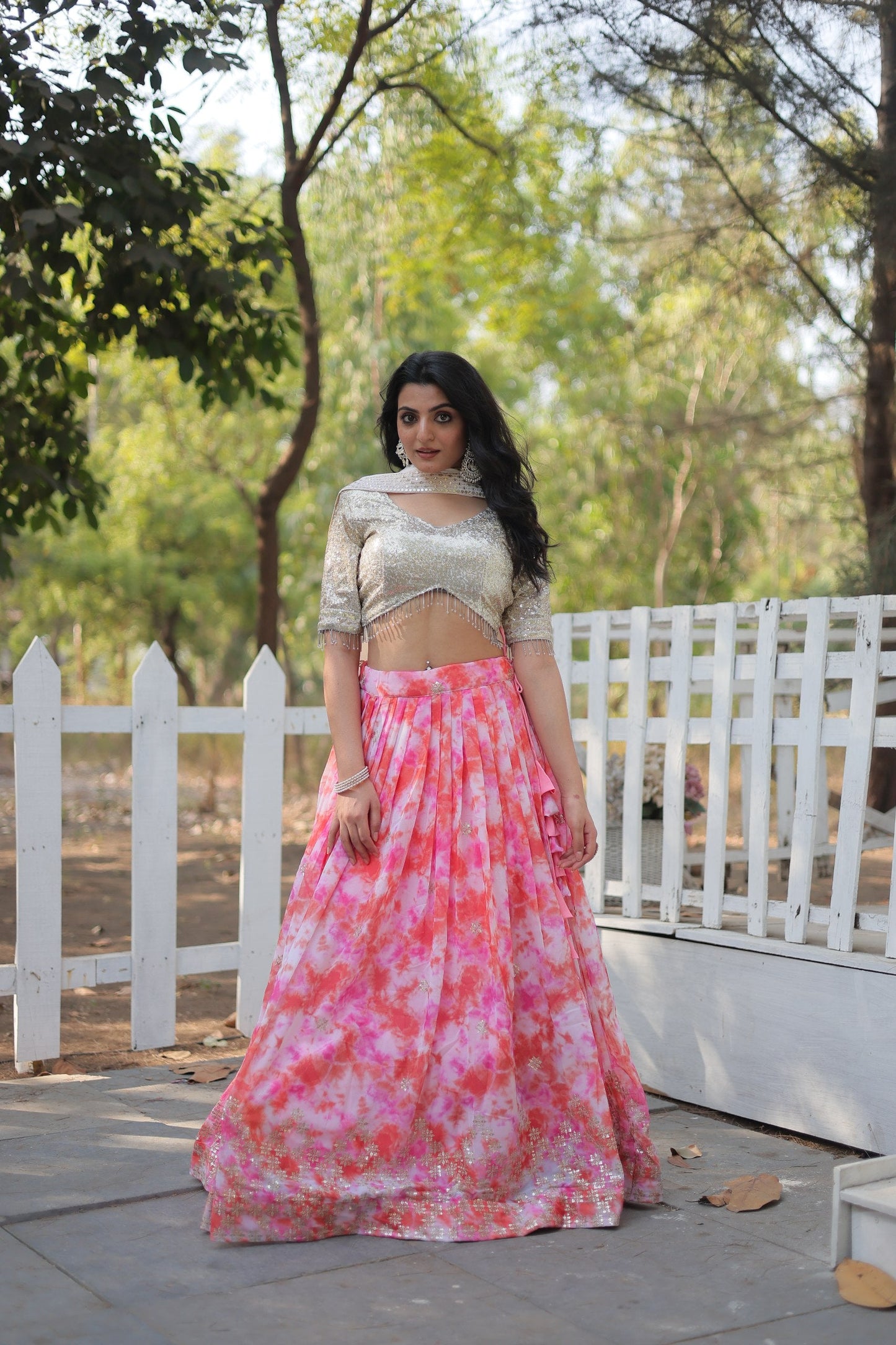 Spectacular Faux Georgette Floral Printed Sequins Embroidered Lehenga Choli - Ethnicwish