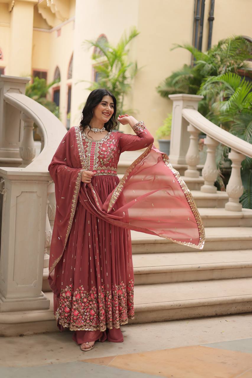 Breathtaking Faux Georgette Rich Sequins Embroidered Top Sharara Suit - Ethnicwish