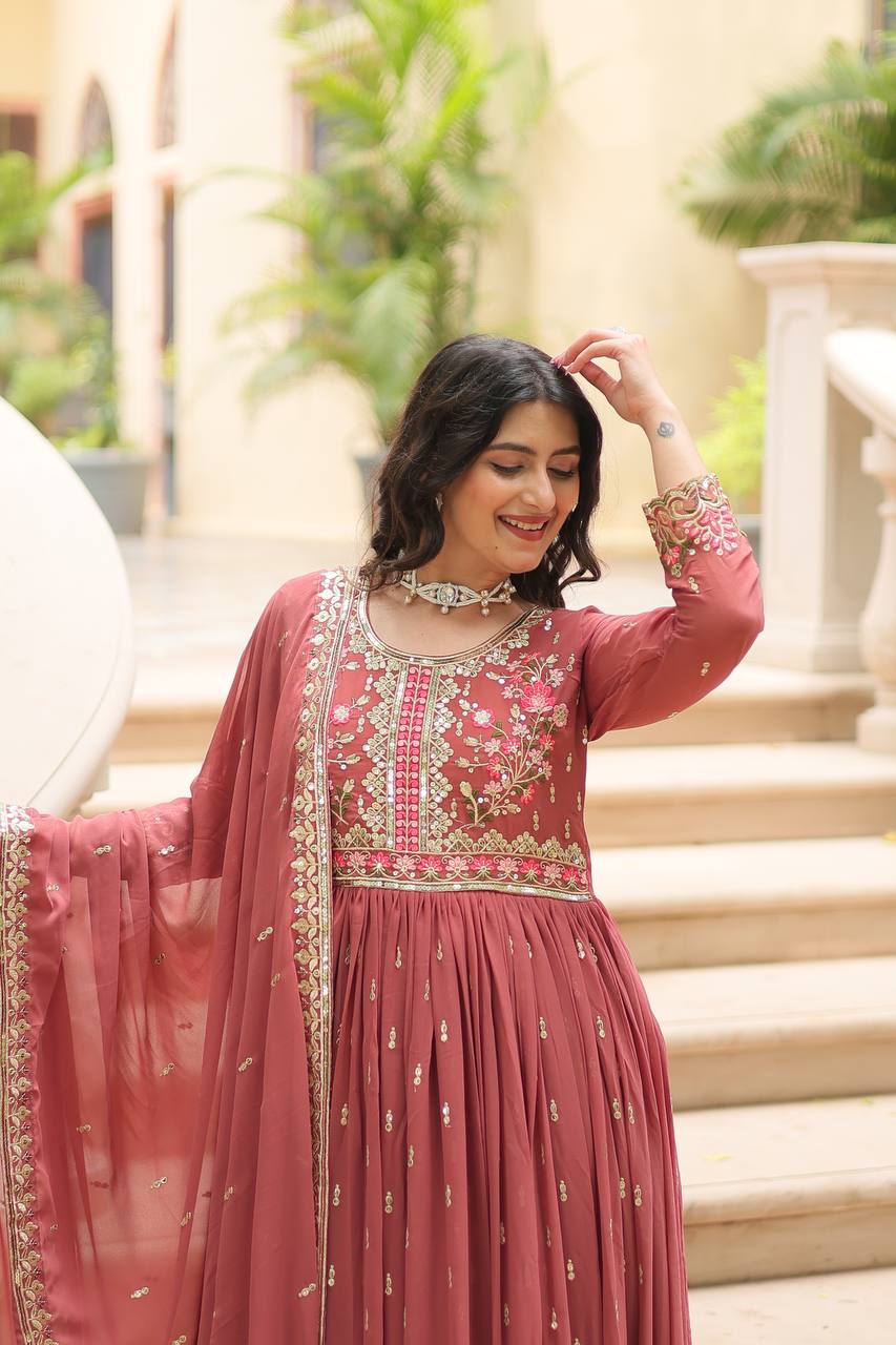 Breathtaking Faux Georgette Rich Sequins Embroidered Top Sharara Suit - Ethnicwish