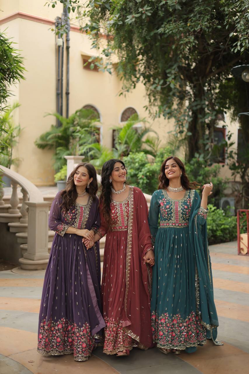 Breathtaking Faux Georgette Rich Sequins Embroidered Top Sharara Suit - Ethnicwish