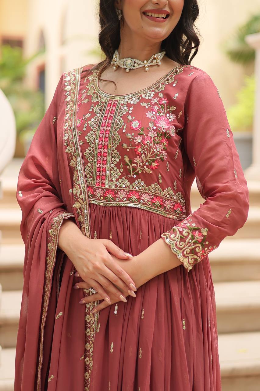 Breathtaking Faux Georgette Rich Sequins Embroidered Top Sharara Suit - Ethnicwish
