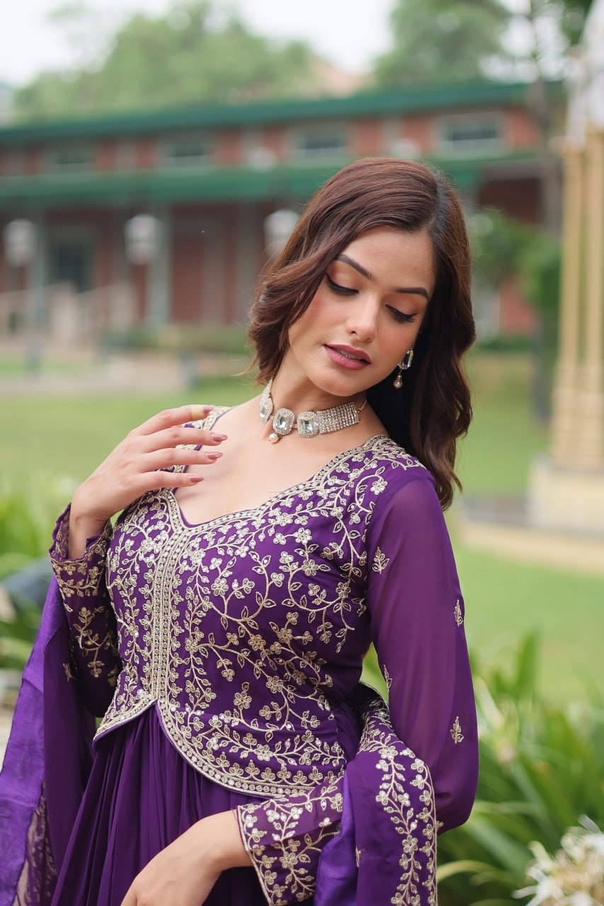 Radiant Faux Georgette Intricate Sequins Embroidered Gown With Dupatta - Ethnicwish