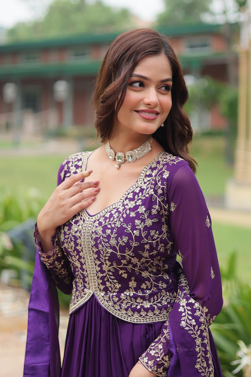 Radiant Faux Georgette Intricate Sequins Embroidered Gown With Dupatta - Ethnicwish