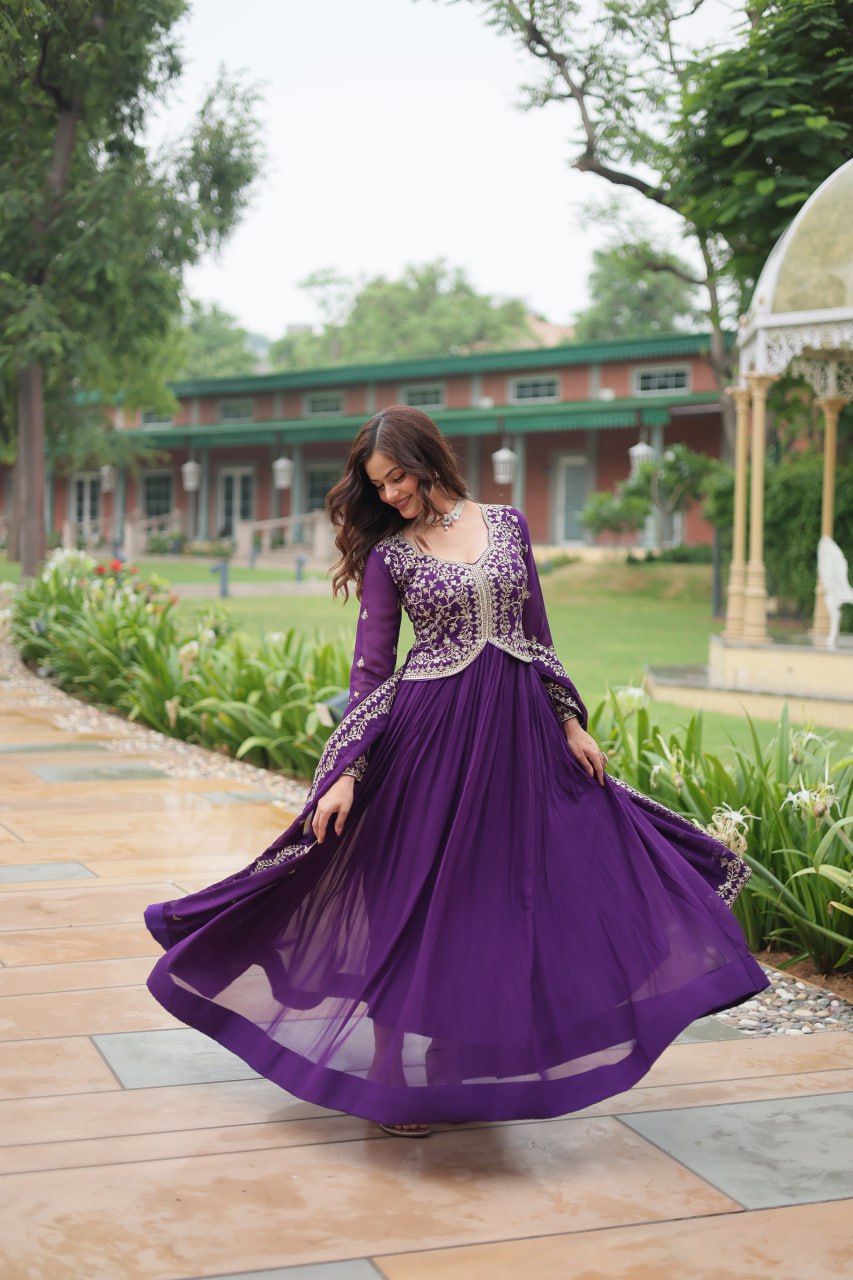 Radiant Faux Georgette Intricate Sequins Embroidered Gown With Dupatta - Ethnicwish