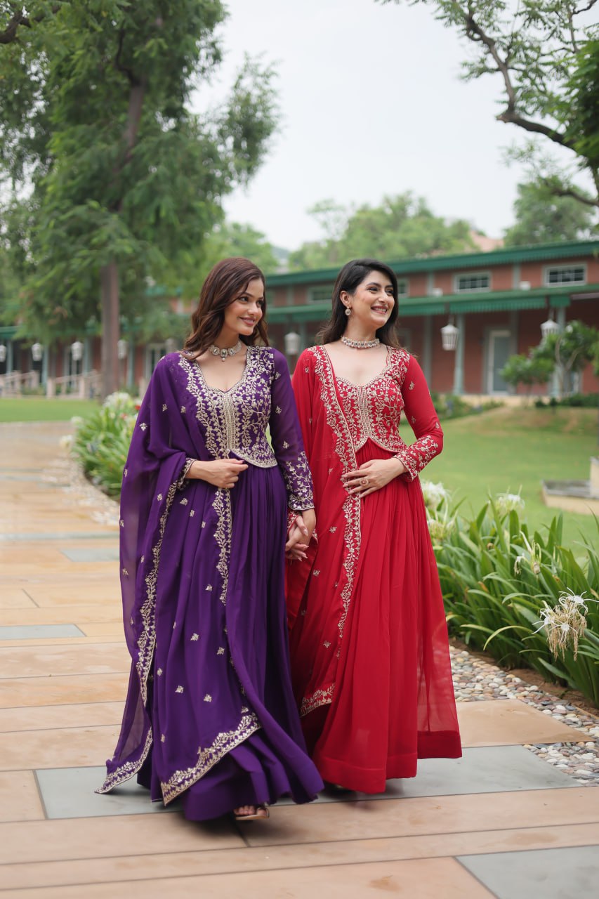 Radiant Faux Georgette Intricate Sequins Embroidered Gown With Dupatta - Ethnicwish